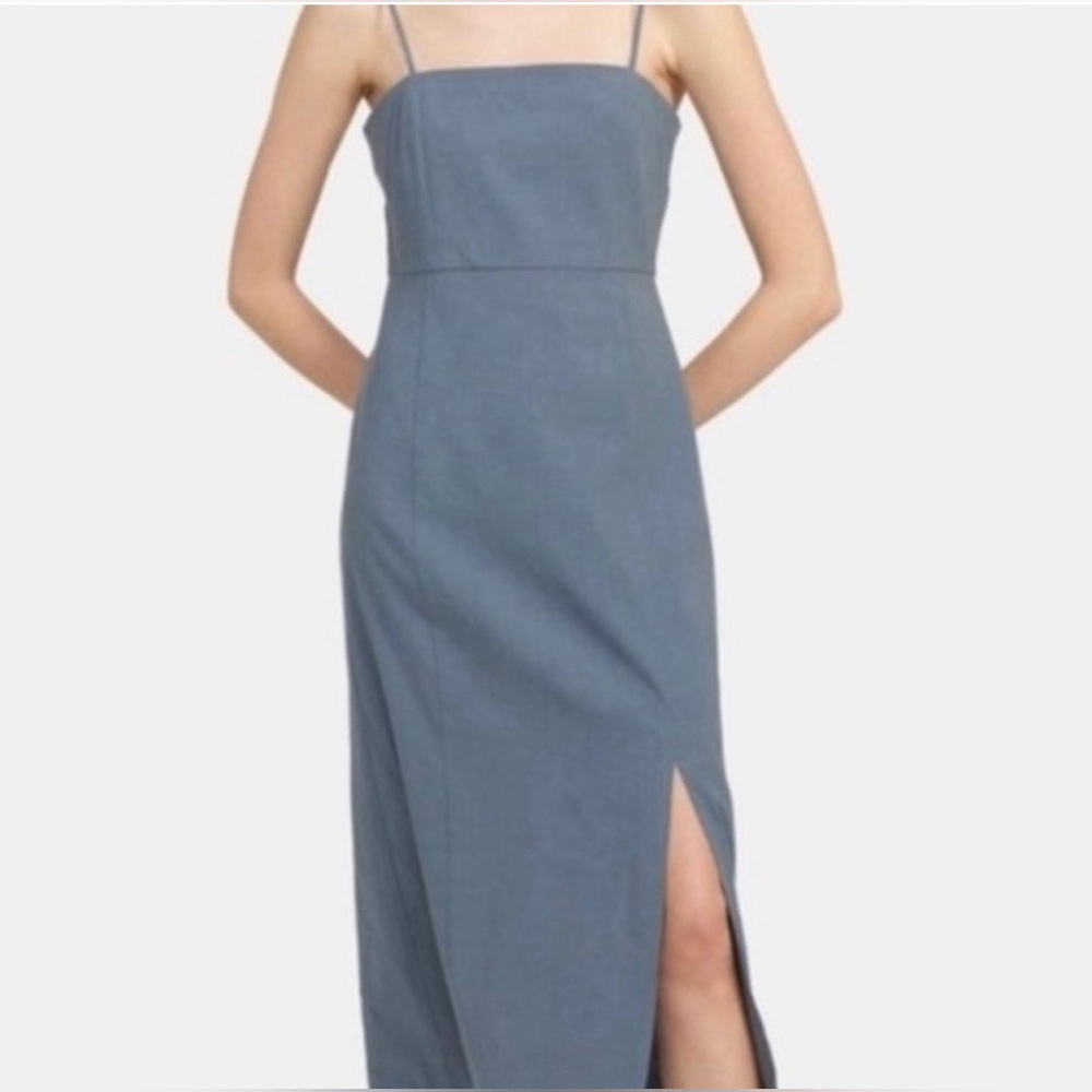 Theory Slip Dress Size 2 Long Maxi straps Sleeveless Gray Blue Slit Sundress